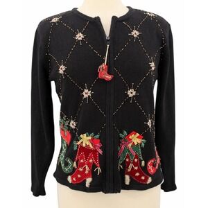 Vintage Heirloom Collectibles Christmas Sweater Petites Medium Embroidered Beads